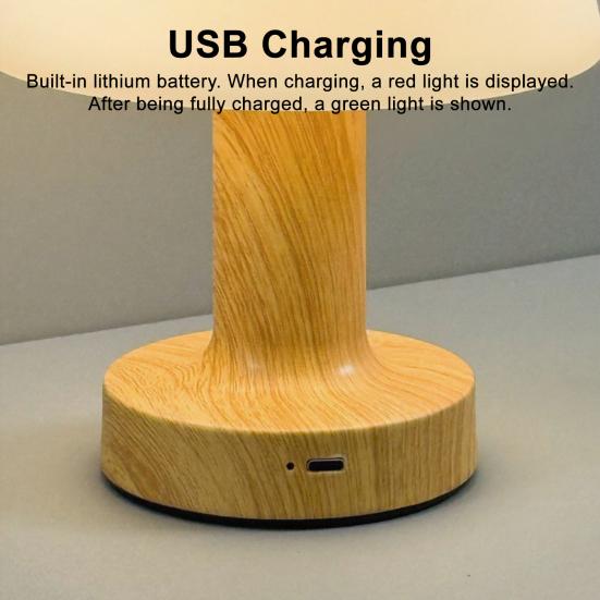Yousheng Pilzlampe LED Nachtlicht Weiches Warmes Leuchten Touch-Steuerung 3 Farben Retro Dimmbar Wiederaufladbar Schreibtisch Tischlampe