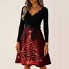 Women's Casual Fashion V Neck Long Sleeve Christmas Printed Party Vintage Long Dresses