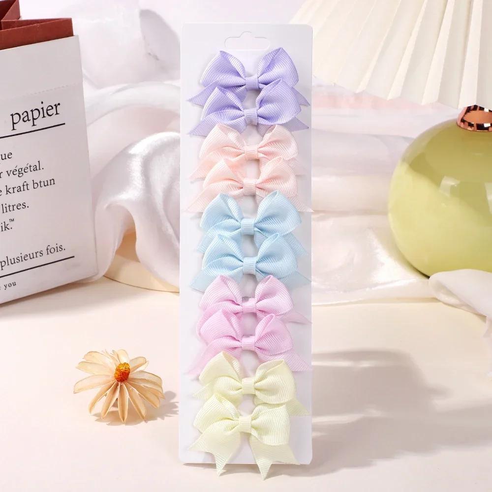 BABY BOWS 10Pcs/set Solid BB Hair Clips for Girls Ribbon Bowknots Boutique Barrettes Hairpins Headwear Kids Hair Accessories