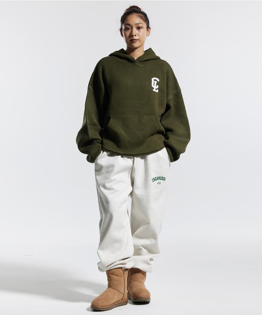 CREAM SODA LAB Cl Washed Graphic Jacquard Hoodie Knit Khaki