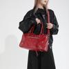 Glossy Faux Leather Duffel Bag Women's Fashion Shoulder Tote with Front Zip Pocket and Adjustable Strap