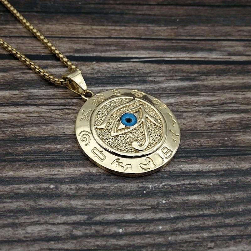 1pc Egyptian Horus Eye Pendant Necklace Fashion Jewelry Non-precious Metal Plated Mosaic Design Fashion Silvery or Gold Plated