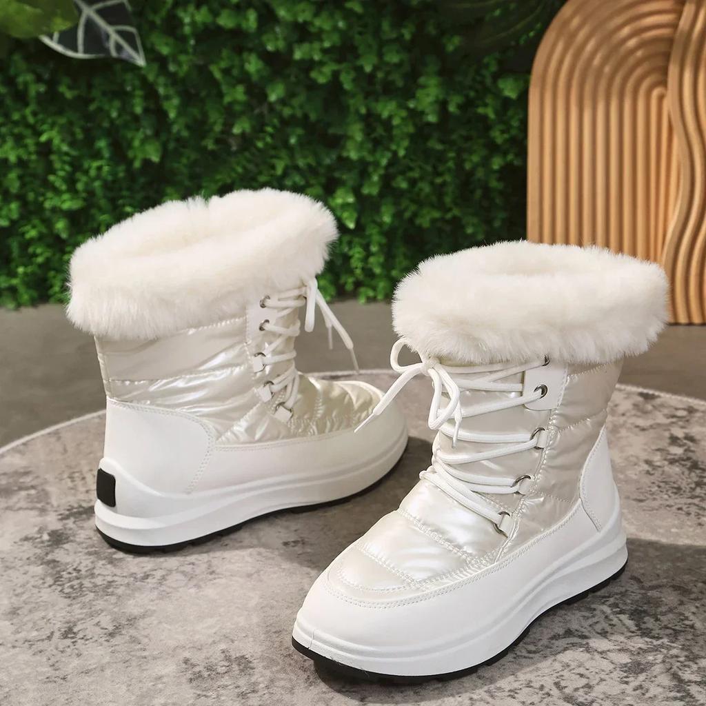 Fashion Women's Faux Fur Ankle Boots Chunky Platform Waterproof Snow Boots Women Silver Thick Plush Warm Winter Boots Shoes Woman 43