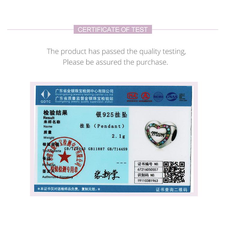 Bamoer Rainbow Zircon Heart-Shaped Charm 925 Sterling Silver Love Life Tree Beads Fit for Women Bracelet or Bangle Fine Jewelry