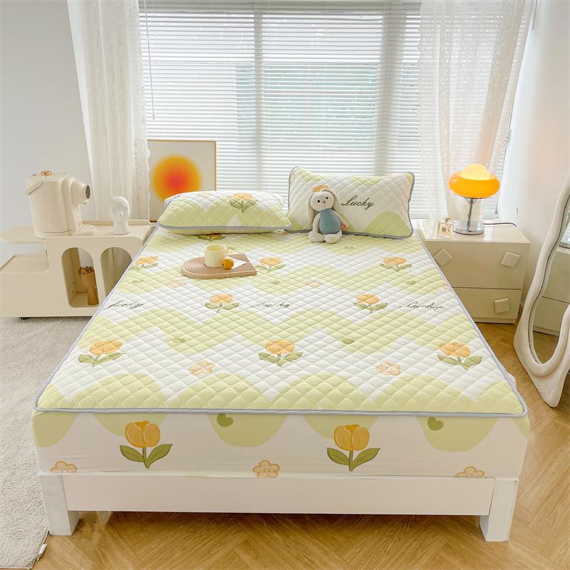 Floral Fitted Sheet Queen Size Bed Cover Thicken Bedsheet Quilted Mattress Protector Tampa De Colchão (Pillowcase Need Order)