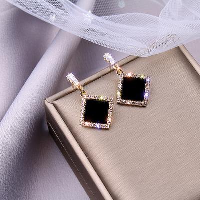 1PC S925 Silver Needle Square Full Diamond Zircon Earrings Women, Korean Fashion Temperament Internet Celebrity Geometric Round Stud Earrings