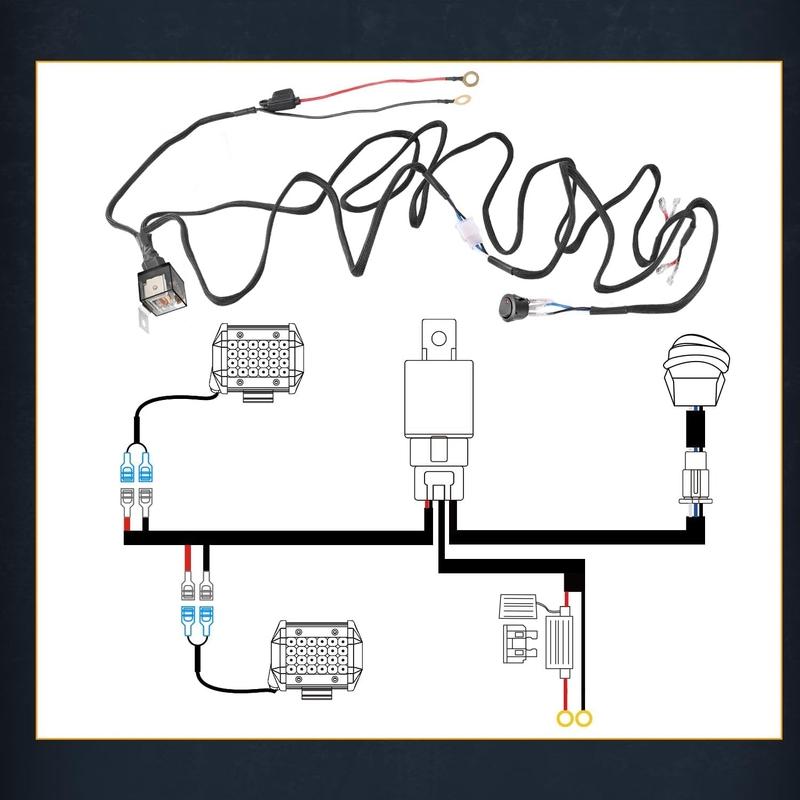 Wiring Harness 2 Lead 12V 40A Rocker Switch Relay Fuse Nylon Wiring Harness Kit for LED Light Bar Driving for Truck UTV ATV Boat