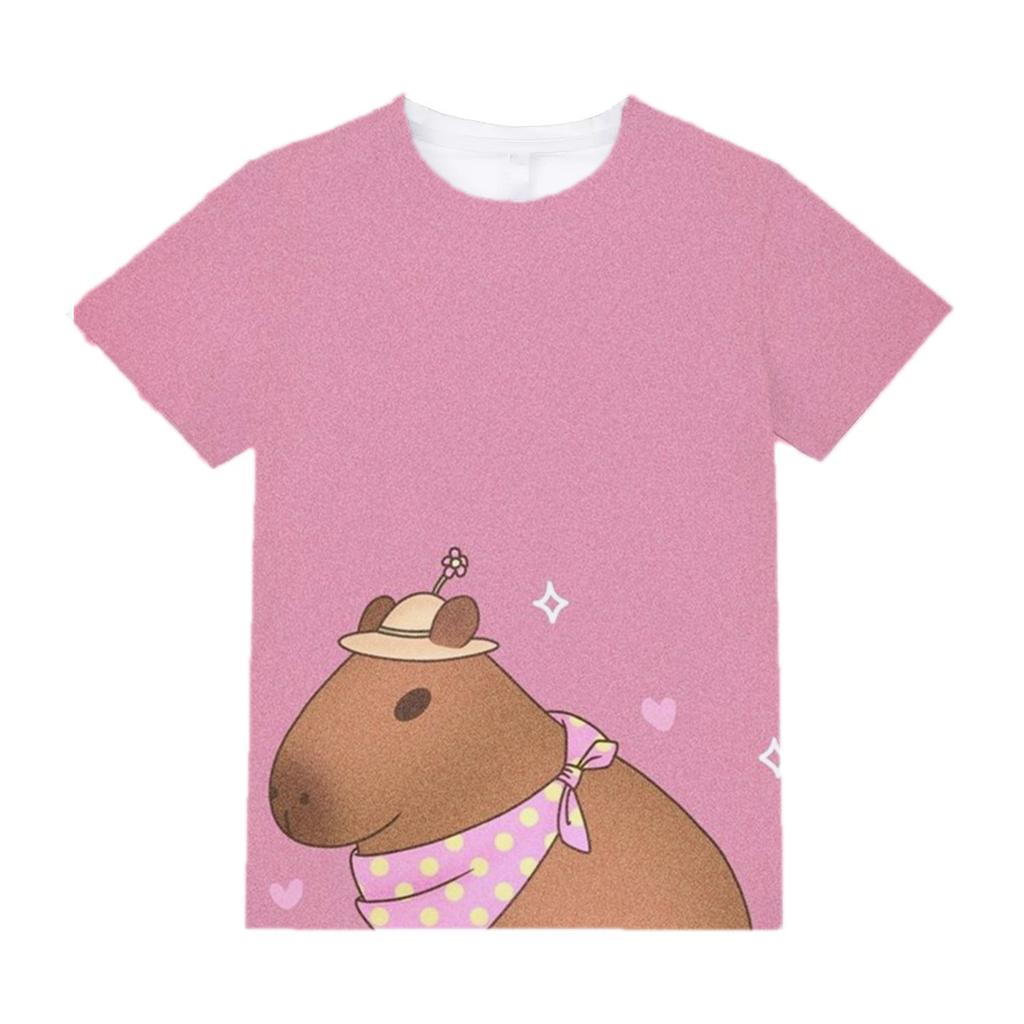 Lustiges Tier Capybara Grafik 3D-gedruckte T-Shirts Sommer Casual Rundhals Kurzarm Kinder Jungen und Mädchen Kinder Unisex T-Shirts
