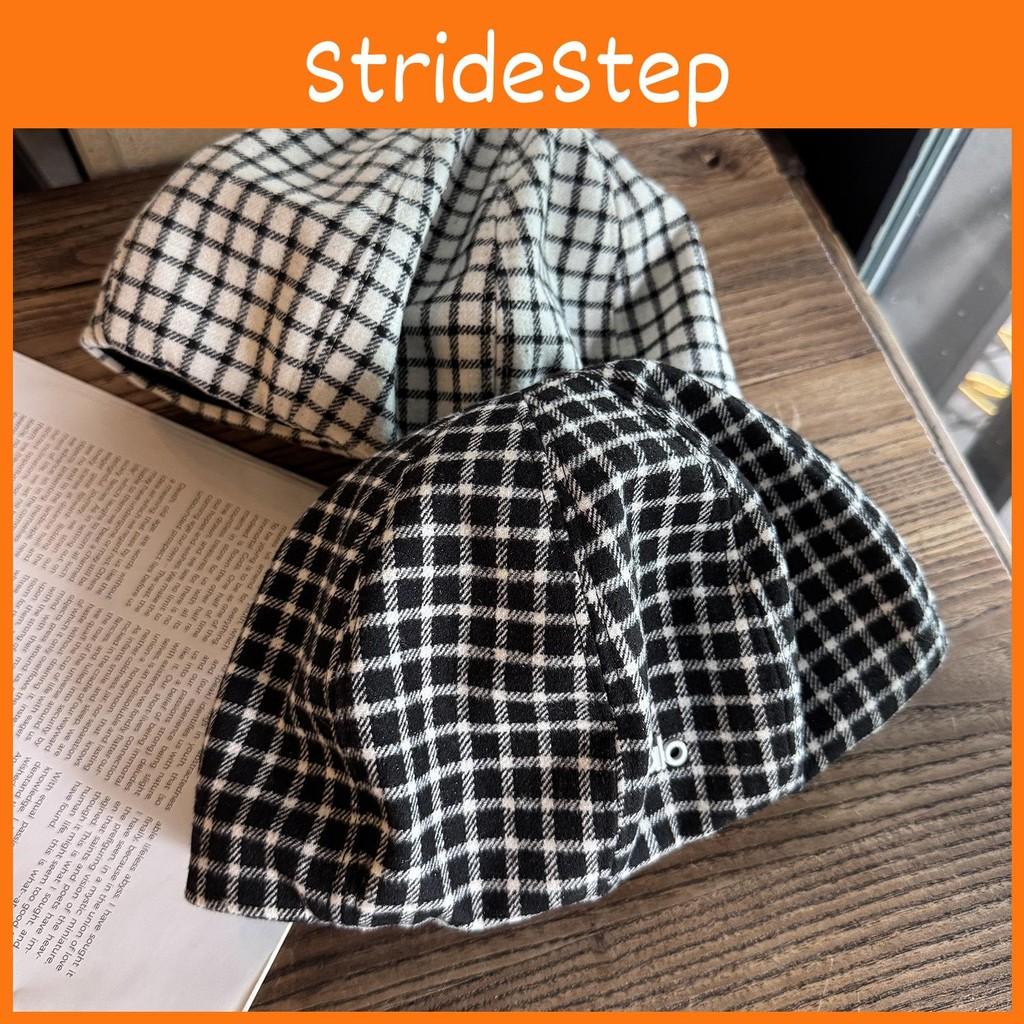 Color Clashing Grid Artistic Vintage Beret Hat Geometric Elements Women Spring