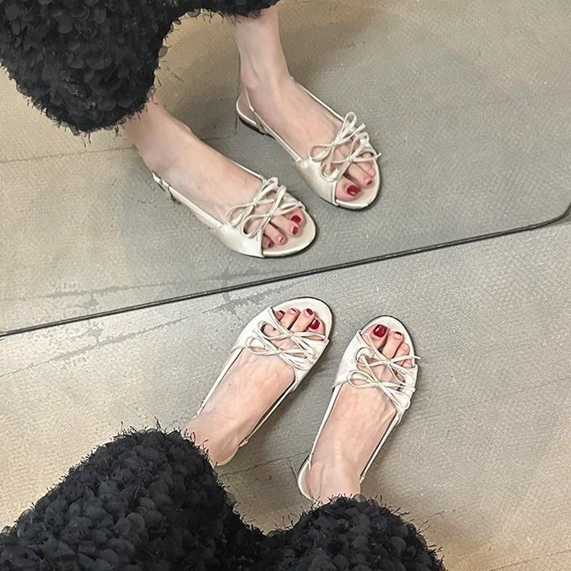 Flats Women Sandals Bow Designer Shoes Woman Slippers Summer 2025 New Casual  Walking Slides Fashion Dress Sandalias De Mujer