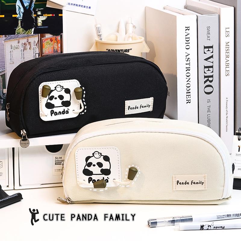 Cute Panda Family Pencil Bag Large Capacity Multilayer Zipper Pencil Case Student Pen Box Storge for School Stationery Supplies