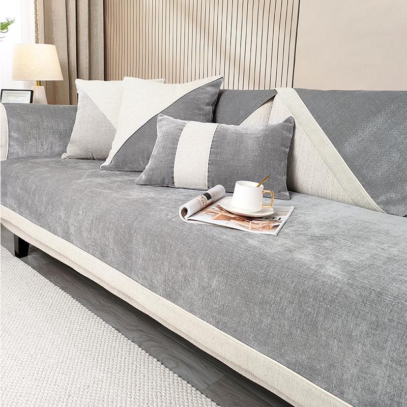 Modern Minimalist Sofa Cover Solid Color Sofa Mat Universal Living Room for Seasons Sofa Cover Chenille Anti-skid Cover Cloth