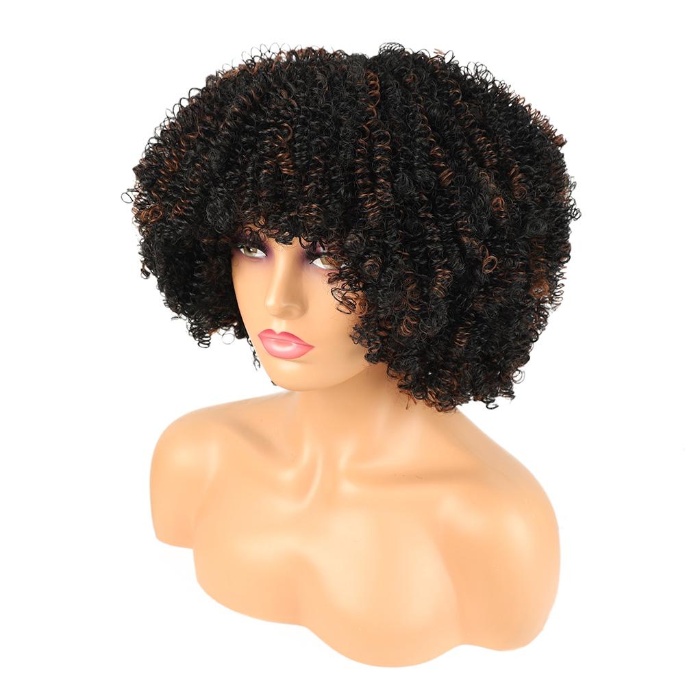 Parrucca Afro Corta Riccia Lenta Sintetica Per Donne Nere Parrucche Afro Ricce Corte con Frangia Riccia Naturale Cosplay Festa