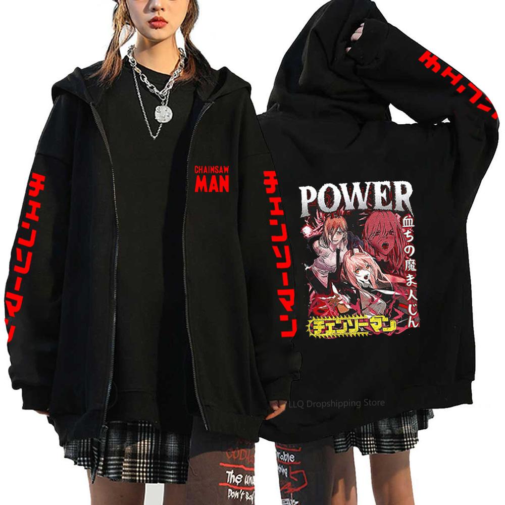 Anime Chainsaw Man Makima Cool Print Hooded Men Women Hot Manga Zip Up Hoodies Plus Size Sweatshirt Harajuku Male Zipper Jacket