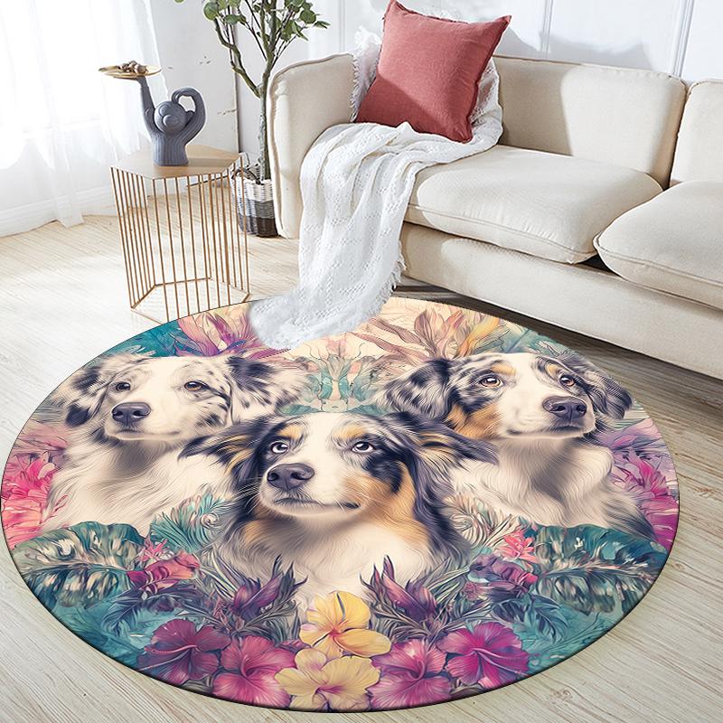 Australian Shepherd pattern round rug,Carpet Rug for Living Room Bedroom Playroom ,Non-slip Floor Mat,Holiday Gifts and Birthday Gifts.