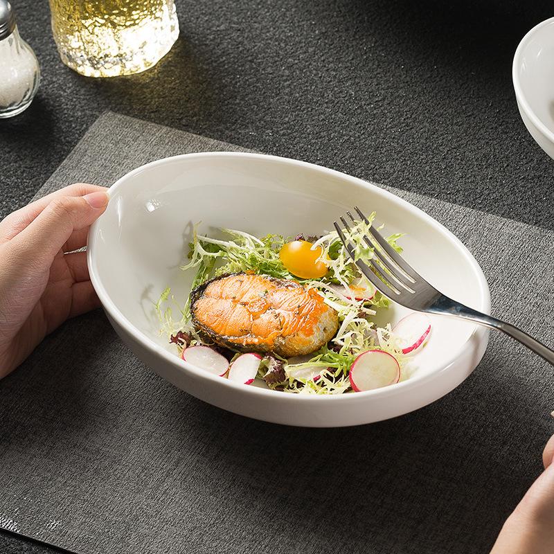 Plate Oval Vegetable Plate Yuanbao Deep Plate High Value Boat Soup Plate Restaurant Specialty Plate Hotel Ceramic Tableware