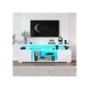 Meuble TV - MUVOE - Moderne - Blanc Pur - Verre Trempé - Éclairage LED RGB