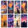 Transparent Phone Case Cover for Samsung Galaxy S25 S24 S23 S22 S20 S21 FE Ultra S24 S23 S10 S10E Plus Funny Sunset Cat Pattern