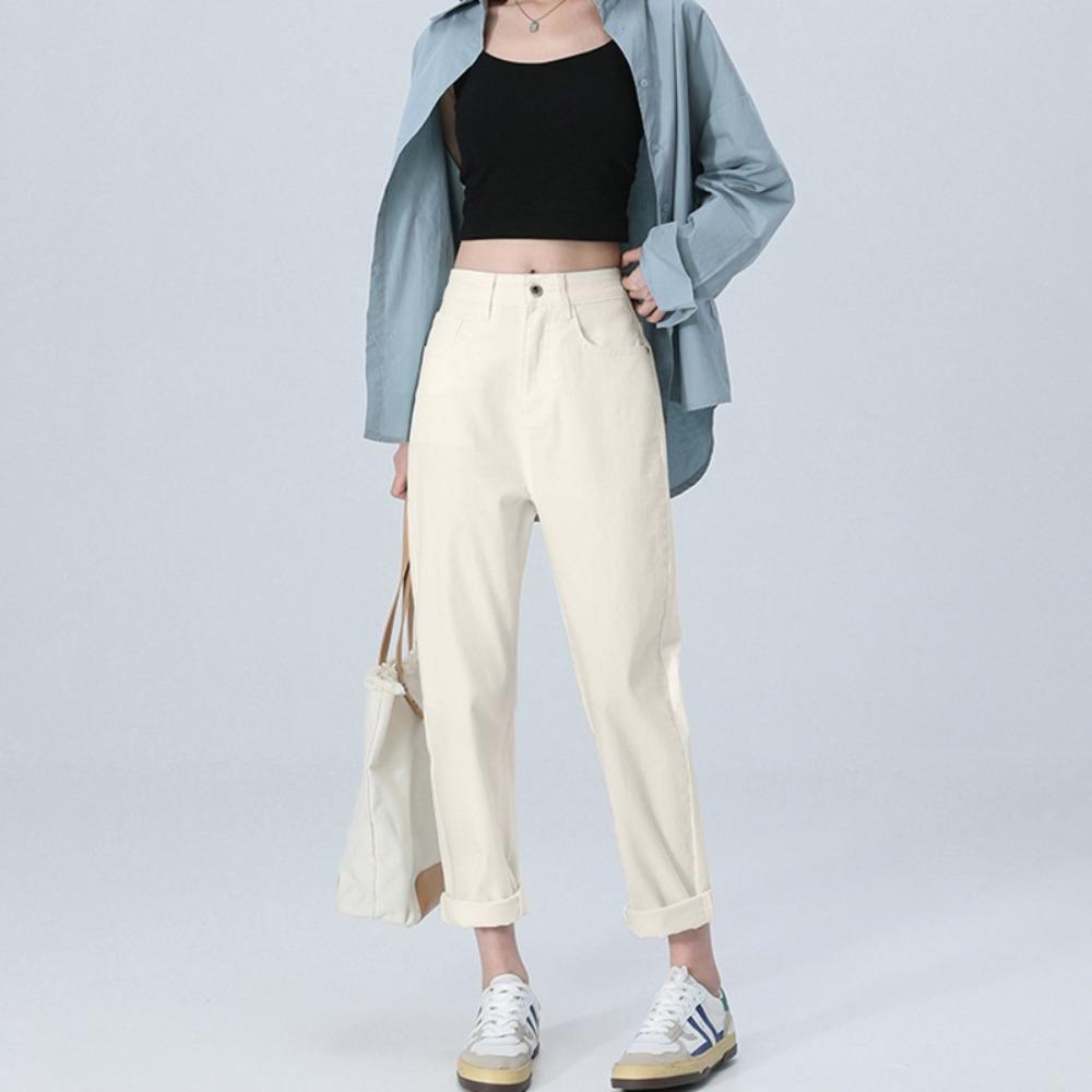 Commuter simple Harlan jeans women's spring and autumn new high-waisted loose straight radish dad jeans