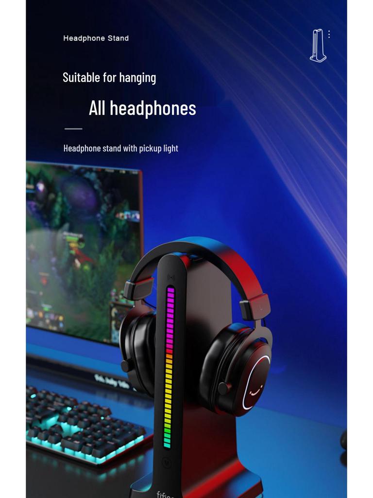 Fifine RGB Gaming Headset with USB Stand & Voice-activated Light