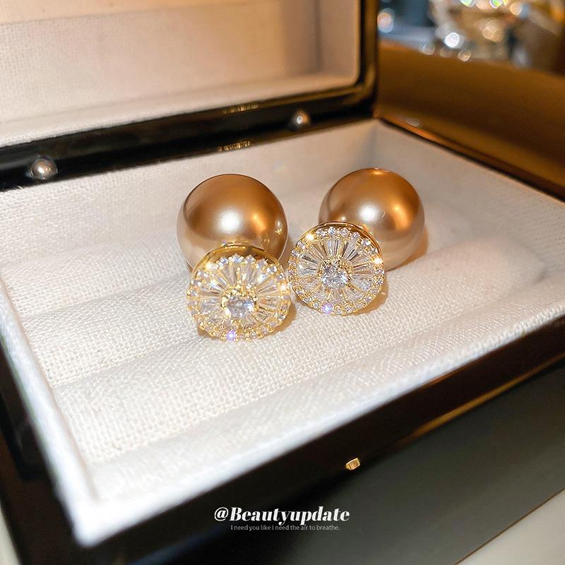 Real Gold Electroplated Silver Needle Zircon Pearl, a Two-wear Earring, French Niche High-end Stud Earrings, New Earrings for Women