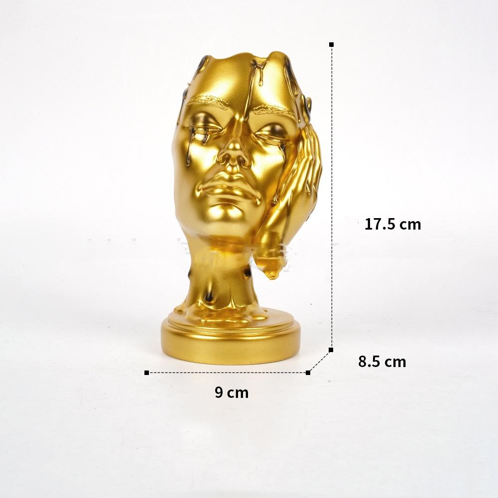Artizanat din Rășină Statuie la Dimensiune Naturală Mască Facială Abstractă Tăcere Figurine Decorative Aurii Accesorii pentru Decorarea Casei