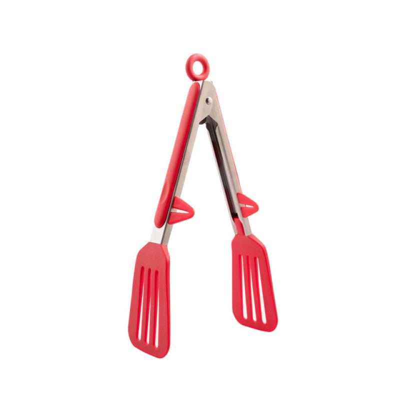 9/12 Inch Spatula Tongs with Stand Red Cooking Tongs Slotted Silicone Tongs for Kitchen Grilling BBQ Buffet Serving