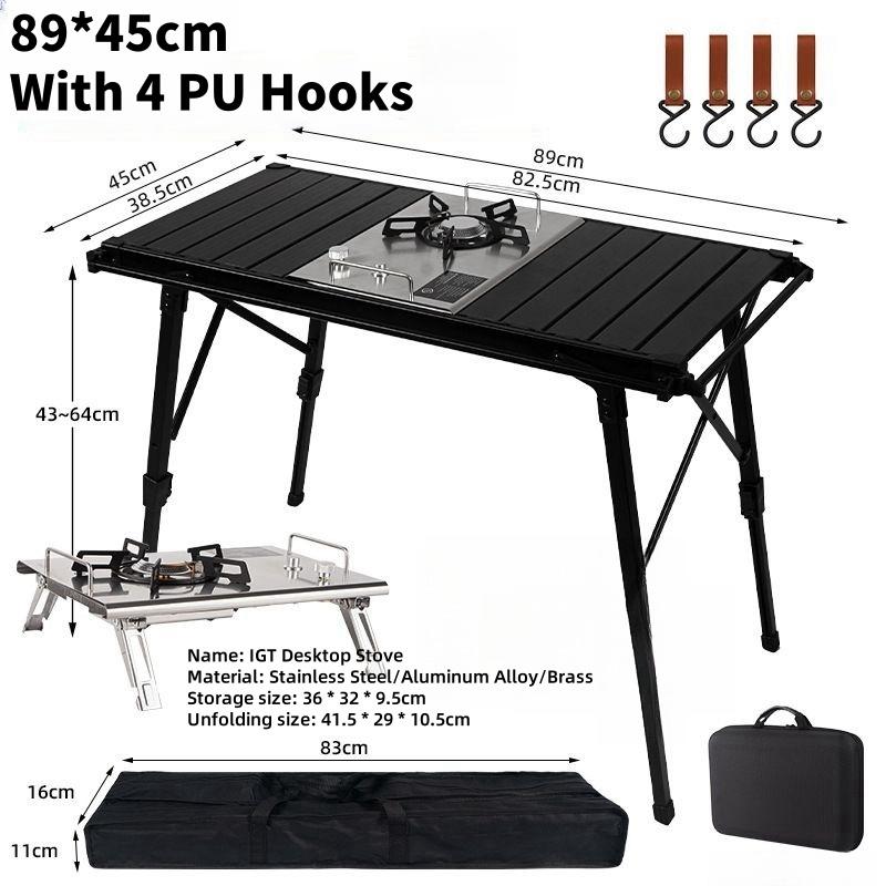 Outdoor IGT Table Adjustable Height Folding Roll Table Gas Stove Barbecue Grill Kit BBQ Picnic Table Camping Equipment