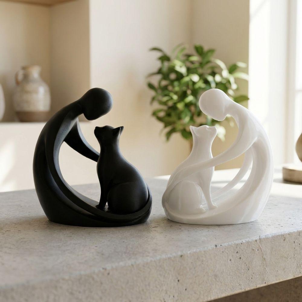 Modern Abstract Human and Cat Statue 3D Printing Abstract Cat Figurine Living Room