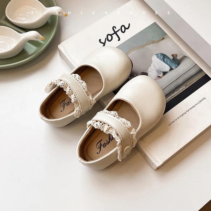 Baby Girls Mary Janes for Party Wedding Soft Toddlers Kids Leather Shoes with Lace Princess Sweet Children Flats 2025 Spring New