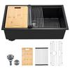 76 Cm Kitchen Sink Workstation, Undermount Granite Sink, Drop-In Single Bowl Farmhouse Basin with Multiple Accessories