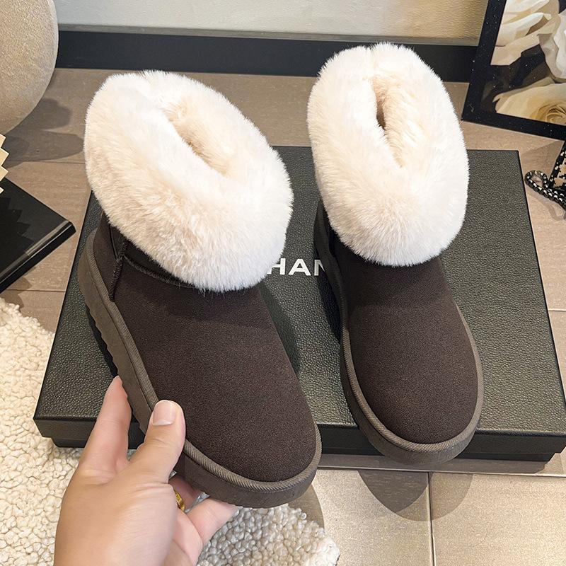 Foreign trade large size winter new platform cotton shoes Mao Mao mouth flat bottom low heel snow boots one pedal round head women's cotton shoes