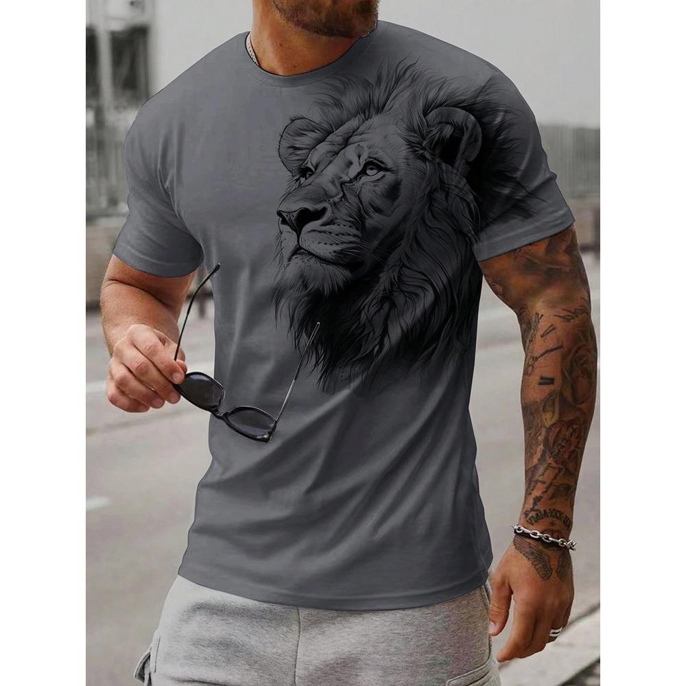 Nowa Letnia Męska Koszulka Casual Outdoor Codzienna Uliczna Top z Krótkim Rękawem Nadruk Lwa Sportowa Moda
