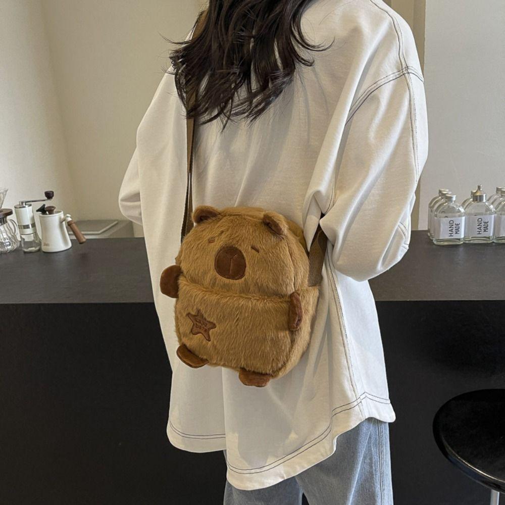 Cute Cartoon Capybara Crossbody Bag Coin Purse Shoulder Bag Large Capacity Zipper Mobile Phone Pouch