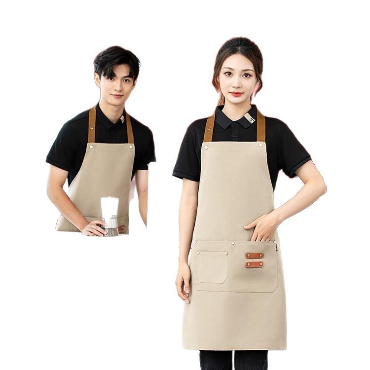 Adjustable Waterproof Canvas Apron with Logo Print for Kitchen and Restaurant Use