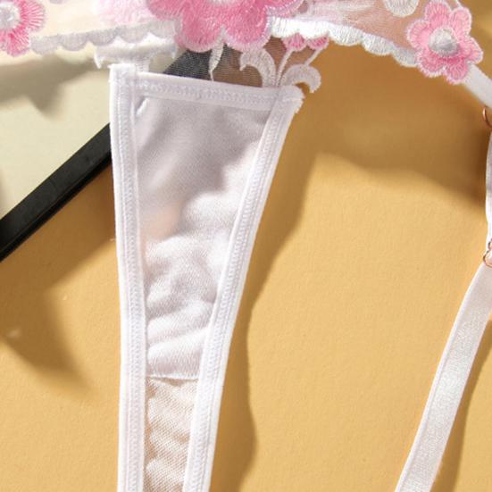 2 Pcs Women Thong Floral Embroidery See-through Lace Briefs Low Waist Hollow Out Elastic Wedding Night Bedroom Lady Underpants