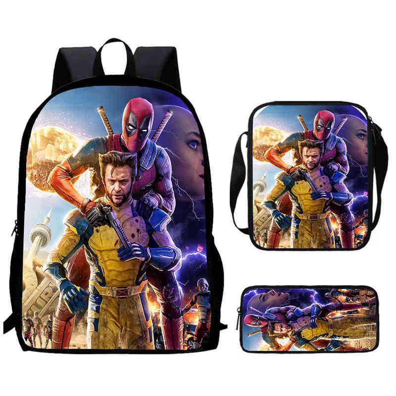 Mochila Escolar Infantil de Deadpool y Wolverine con Tejido Oxford Ligero para Estudiantes de Primaria