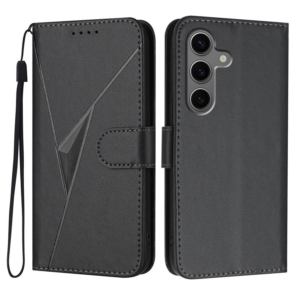 YX0090 For Samsung Galaxy S25 Case Triangle Imprint Leather Phone Cover with Lanyard