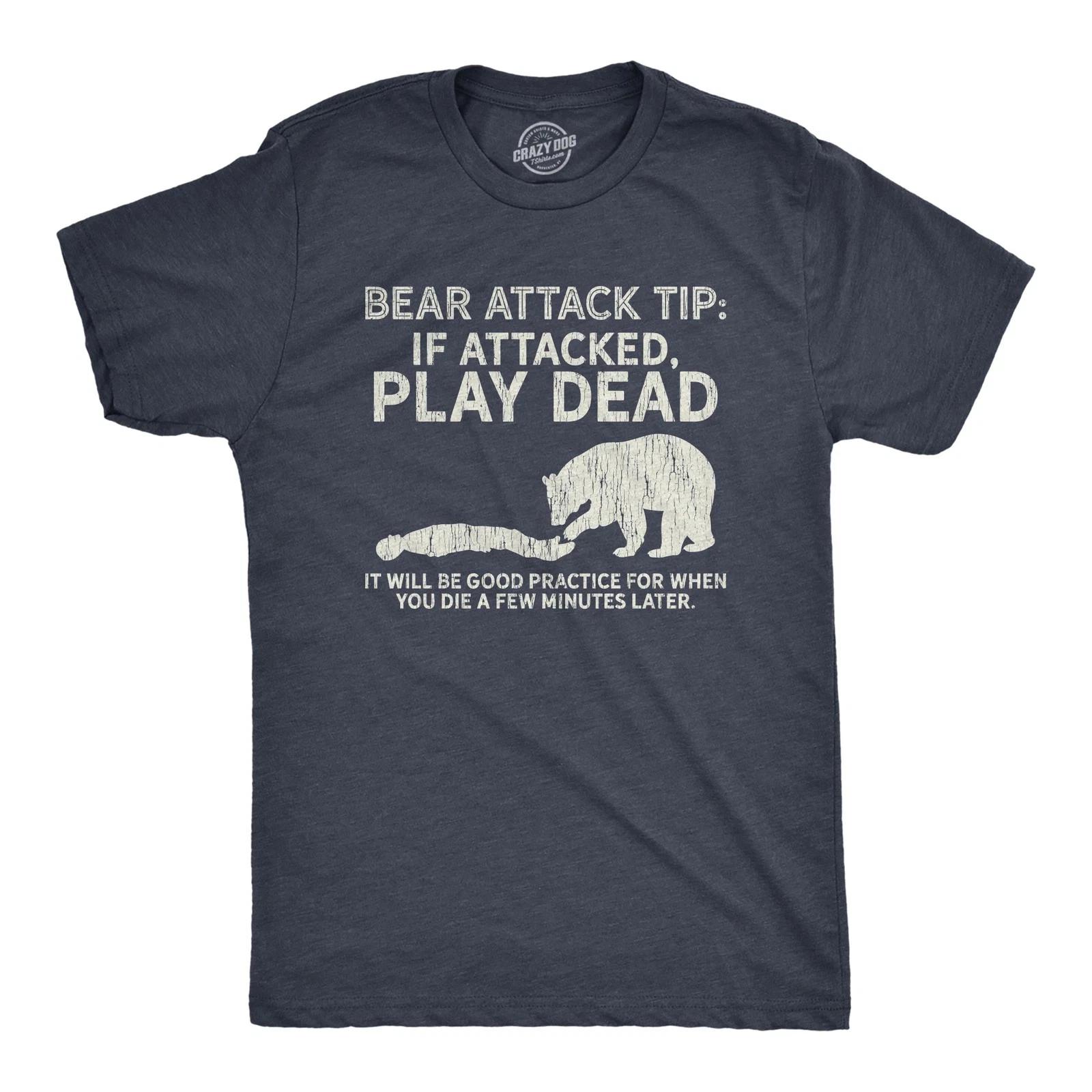Mens Bear Attack Tip T-Shirt Funny Camping Hiking Outdoor Adventure Sarcastic 4XL