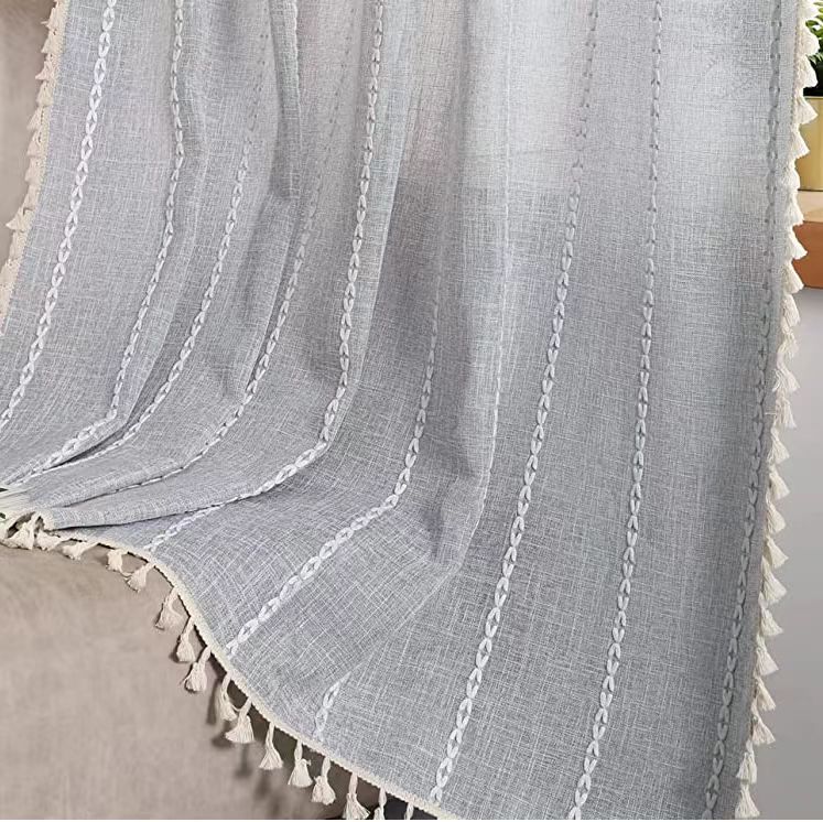 American Curtains Finished Thick Black Bohemian Semi-Blackout Room Living Room Decoration Balcony Floating Curtains