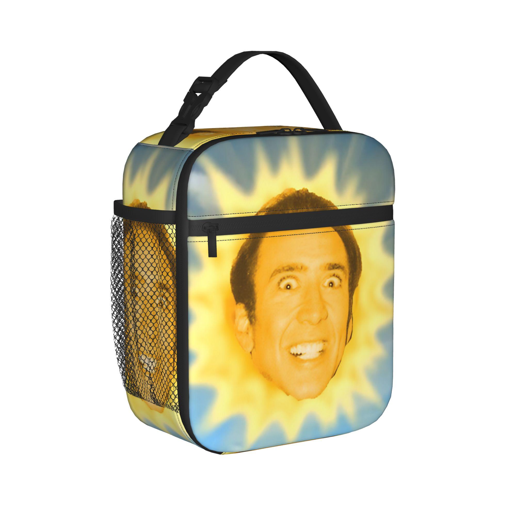Nicolas Cage Sun Lunch Bag Casual Lunch Box School Portable Thermal Tote Handbags For Girls Oxford Print Cooler Bag One Size