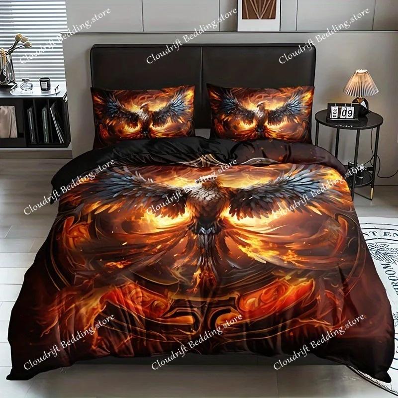 3D Eagle Duvet Cover, Dirt Bike Bedding Set For Kids Teens Adult Room Decor, Motocross Animals Black Printed Comforter Covers
