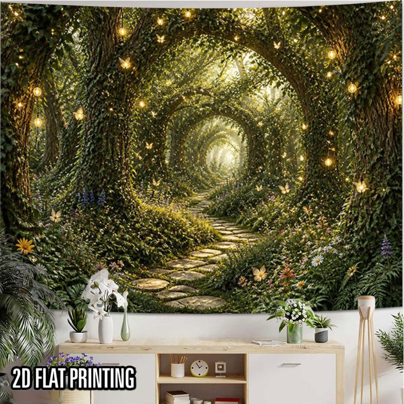 2D Flat - 2D Flat - 2D Flat Print 1pc Tapestry Forest Pathway Tapestry, Magical Fairy Tale Light Tunnel Decor Photo Booth Backdrop Suitable for Partie