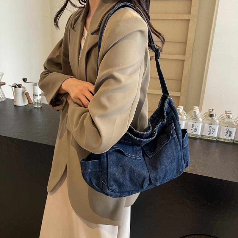 Women's Large Capacity Commuter Tote Bag Denim Shoulder Crossbody Bag