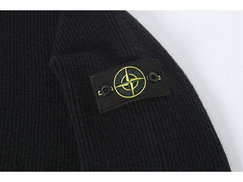 Unisex Herbst/Winter Steinfarbener Reißverschluss-Strickjacke: Stehkragen, Abzeichen-Detail, Colorblock-Strickpullover