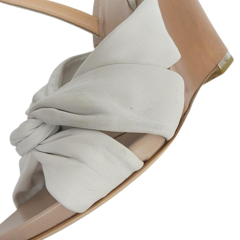 Sergio Rossi Ribbon Design Platform High Heel Ankle Strap Sandals for Women, White, Size 38 Shoes 38 whiteUsed