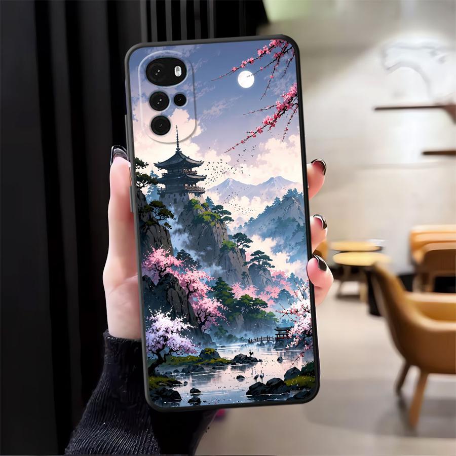 Phone Cover Case for Motorola Moto G71 G51 G73 G53 G30 G60s G32 G52 G50 Edge 20 Pro 30 Lite G22 Edge40 Ink Art Print Japanese