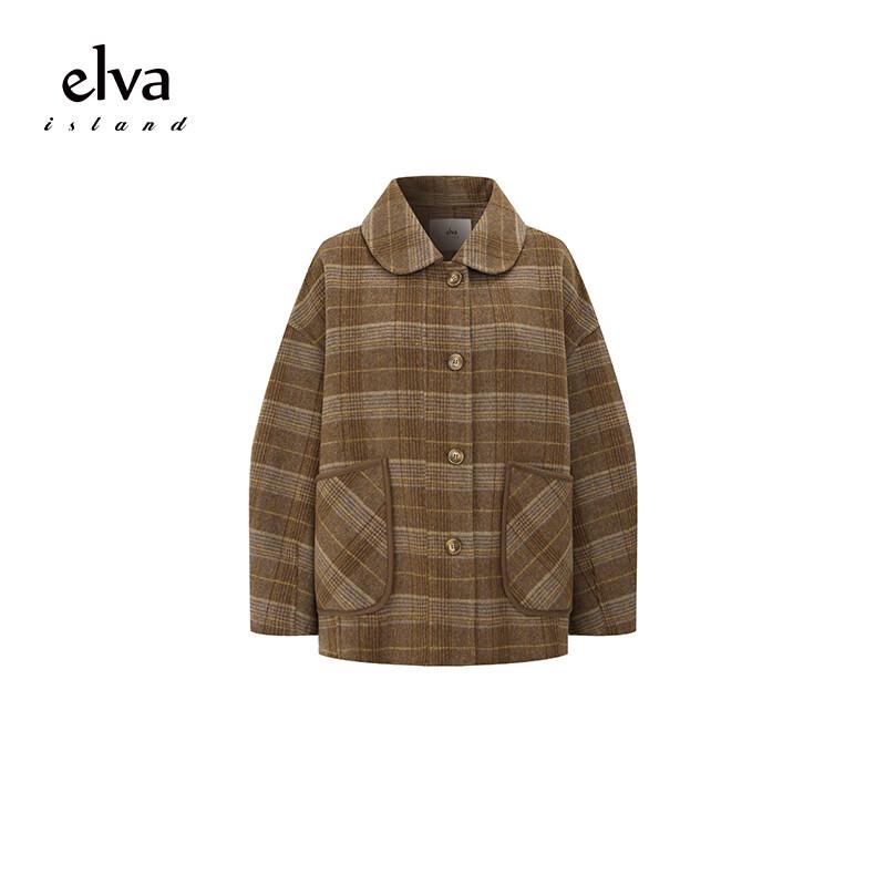 

Elva Island Women s Striped Plaid Woolen Coat L