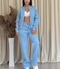 Europe, America, Cross-border, Women's Clothing 2025 New Fashion Casual Suit Solid Color Long-sleeved Sweater Zipper Trousers Two-piece Set