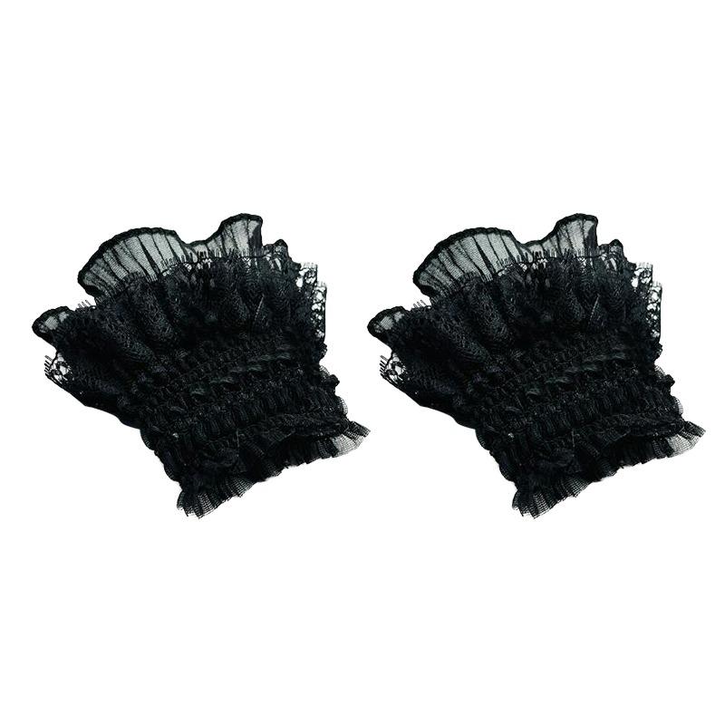 

Gothic Lolita Hand Wrist Cuffs Bowknot LaceTrim Maid Cosplay Accessories For Women Girl Party One Size